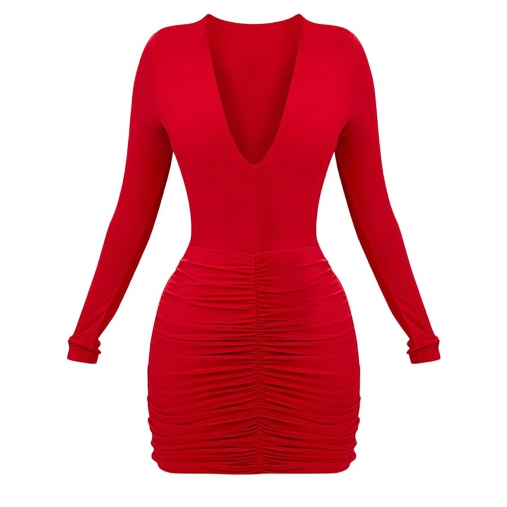 “Shape” Red Slinky Ruched Mini Dress (never worn)